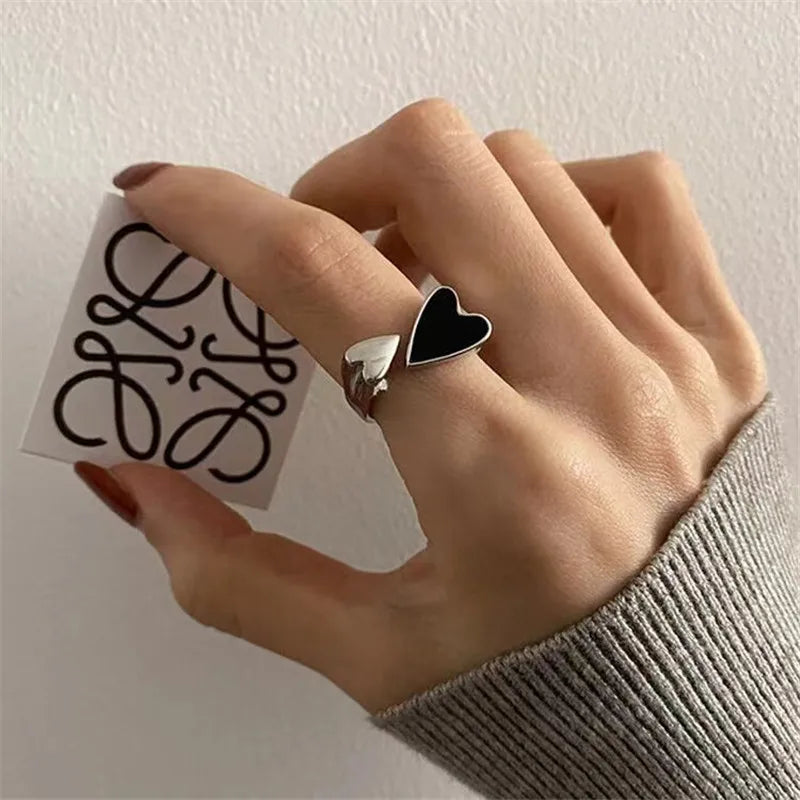 Bague Rétro avec Coeur Noir