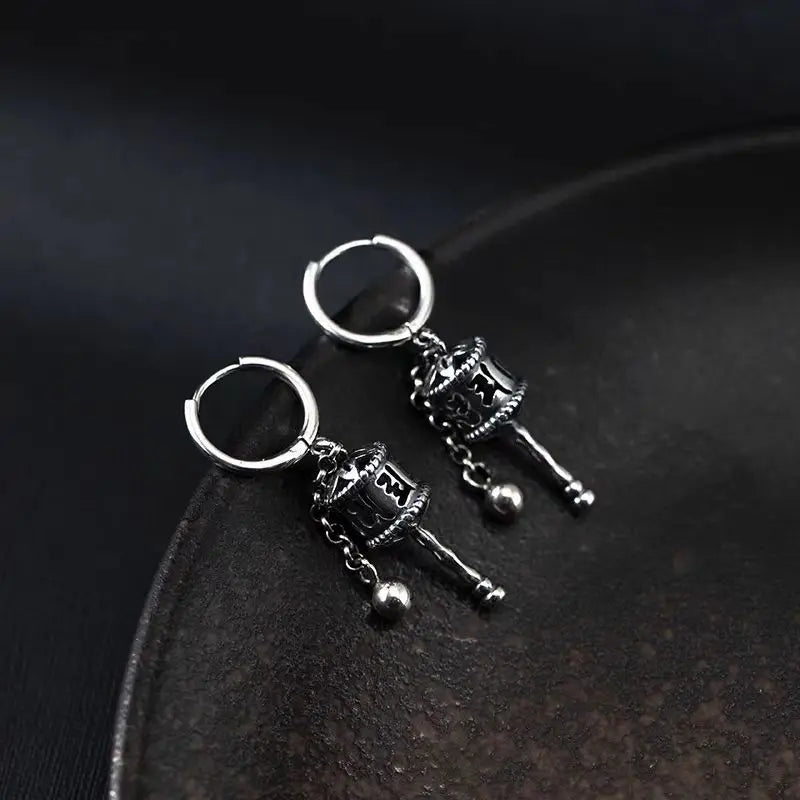 Boucles d'Oreilles Pendantes Roue de Prière bouddhiste