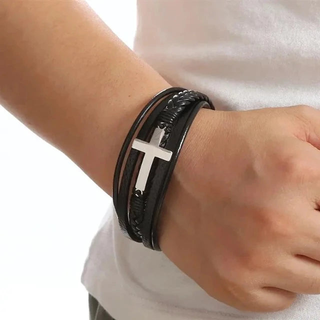 Leren Armband met Kruis voor Heren