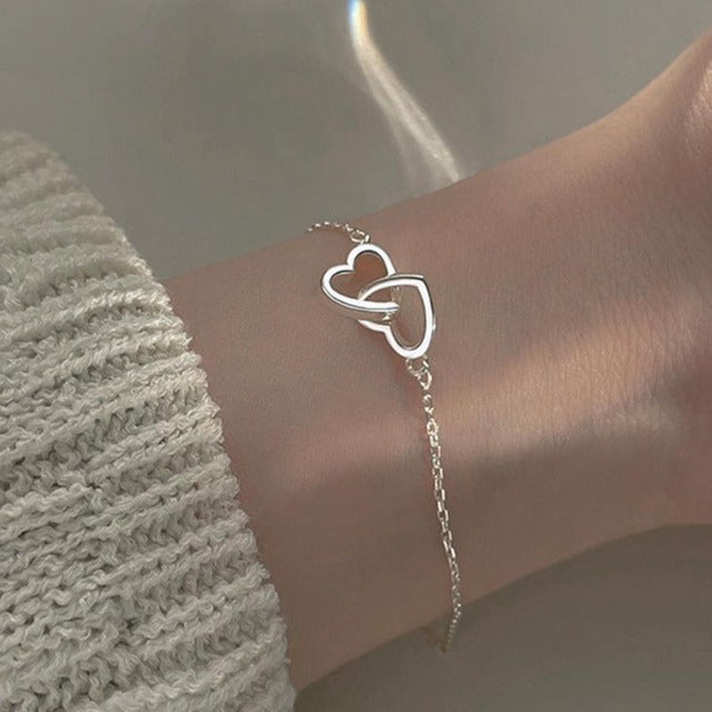 Bracelet Double Coeur Porte Bonheur
