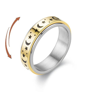 Bague Anneau Anti-Stress Tournant Etoiles et Lunes or