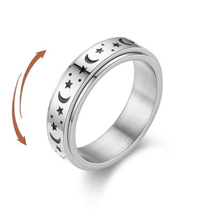 Bague Anneau Anti-Stress Tournant Etoiles et Lunes argent