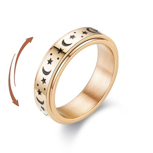 Bague Anneau Anti-Stress Tournant Etoiles et Lunes or rose