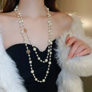 Grand Collier Triple en Perles pour Femme blanc