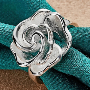 Bague Anneau Grosse Fleur Argentée