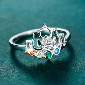 Bague Pierre 7 Chakras Fleur de Lotus Femme argent