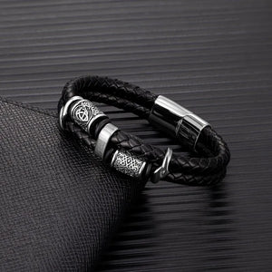 Bracelet Noir En Cuir Mythologie Viking argent