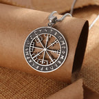 Collier Boussole Vegvisir Pendentif Viking noir argent