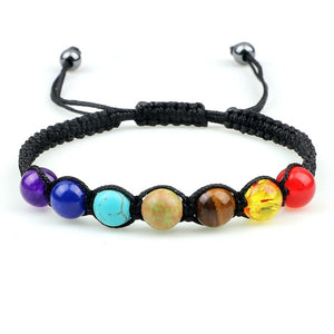 Bracelet 7 Chakras Tressé Gourmette Homme Femme Vraies Pierres noir