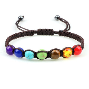 Bracelet 7 Chakras Tressé Gourmette Homme Femme Vraies Pierres marron