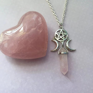 Collier Pendentif Triple Lune Sorcellerie Wiccan Femme Pentacle blanc