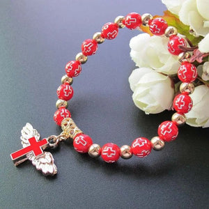 Bracelet Perles avec Croix rouge