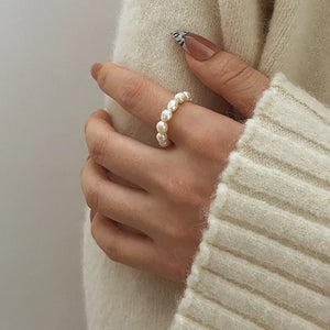 Bague Anneau avec Perles Blanches