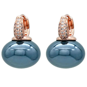 Boucles d'Oreilles Créoles avec Perle Bleue et Zircon or et bleu