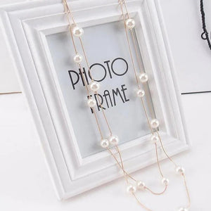 Long Collier Double avec Grandes Perles Blanches or