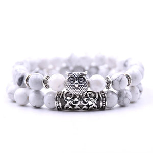 Bracelet Chouette - Gourmette Hiboux Perles blanc