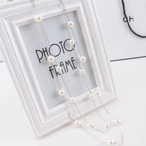 Long Collier Double avec Grandes Perles Blanches argent