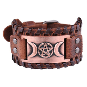 Bracelet Triple Lune en Cuir Sorcellerie Wiccan 11