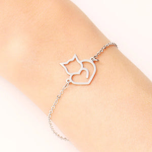 Bracelet Gourmette Chat Coeur argent