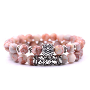 Bracelet Chouette - Gourmette Hiboux Perles rose