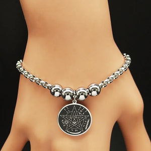 Bracelet Acier Pentacle Sorcellerie Gourmette Wiccan