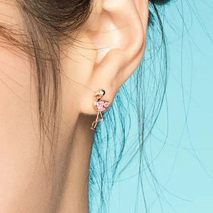 Boucles D'Oreilles Flamants Roses Pierres