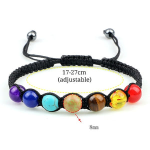 Bracelet 7 Chakras Tressé Gourmette Homme Femme Vraies Pierres noir