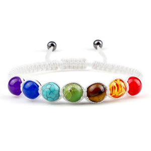 Bracelet 7 Chakras Tressé Gourmette Homme Femme Vraies Pierres blanc