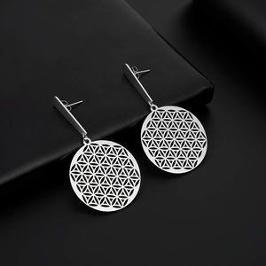 Boucles D'Oreilles Fleur de Vie Pendantes Femme Mandala argent