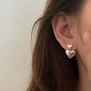 Boucles d'Oreilles Pendantes Coeur Clous Femme