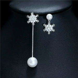 Boucles d'Oreilles Pendantes Flocon de Neige Argent Femme