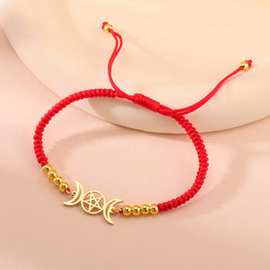 Bracelet Tressé Triple Lune Sorcellerie Gourmette Wiccan rouge