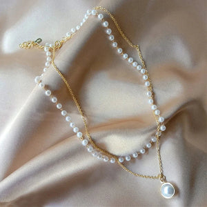 Collier avec Pendentif en Perles Blanches or