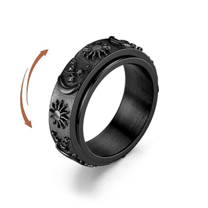 Bague Anneau Anti-Stress Tournant Lune et Soleil noir