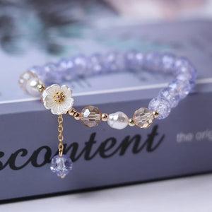 Bracelet Gourmette Fleur en Crystal bleu