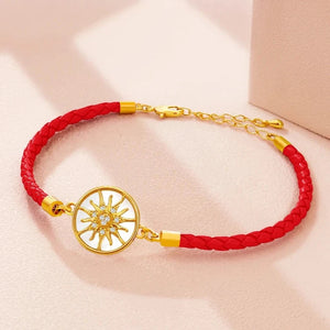 Bracelet Compas en Cuir Boussole Rose des Vents rouge or