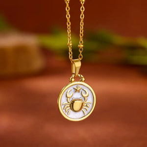 Collier Pendentif Or et Blanc Signe du Zodiaque 12 Constellations cancer