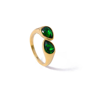 Bague Anneau Goutte d'Eau Perle Colorée vert foncé