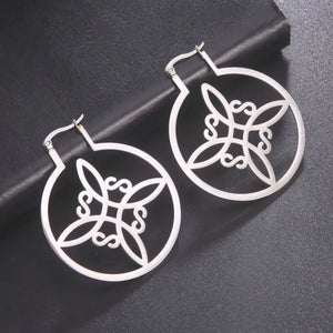 Boucles d'Oreilles Créoles Noeud de Sorcière de Protection Femme Wiccan argent