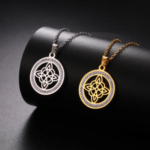 Collier Pendentif Wiccan Noeud de Sorcière Amulette de Protection Femme or