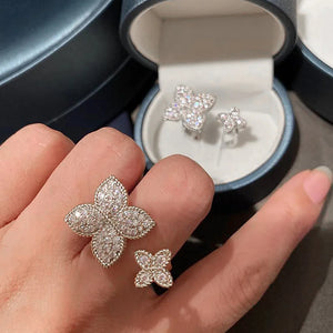 Set de 2 Bagues Anneau Fleur en Zircon argent