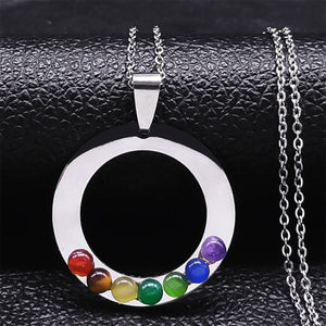 Collier Pendentif 7 Chakras Fleur Sacrée Pierres Naturelles Chaîne Homme Femme 4 argent