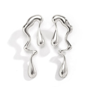 Boucles d'Oreilles Clou Goutte d'Eau Asymétrique argent