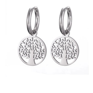 Boucles d'Oreilles Arbre de Vie Créoles Pendantes argent