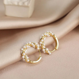 Boucles d'Oreilles Créoles pour Femme avec Perles or