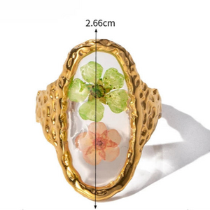 Grande Bague Anneau  Fleur dans Cadre Transparent