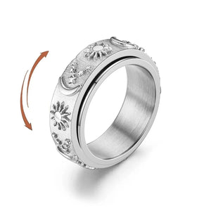 Bague Anneau Anti-Stress Tournant Lune et Soleil argent