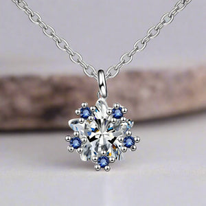 Collier Pendentif Flocon de Neige Femme Argent Bleu