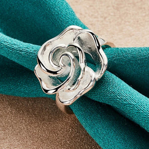 Bague Anneau Grosse Fleur Argentée