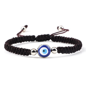 Bracelet Tresse Contre Mauvais Oeil Bleu marron et argent